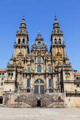 Santiago de Compostela cathedral: facade del Obradoiro - obrazy, fototapety, plakaty