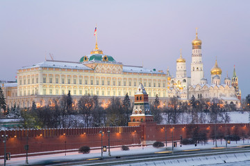 Panorama of the Moscow Kremlin in the evening. Russia