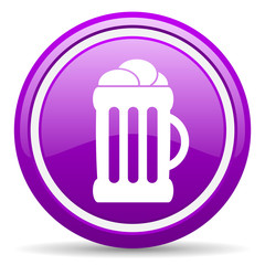 beer violet glossy icon on white background