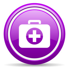 first aid kit violet glossy icon on white background