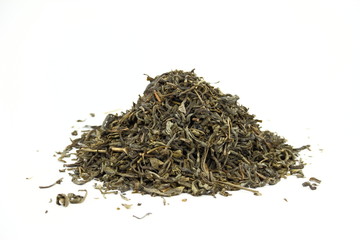 Leaves of tea on the white background
