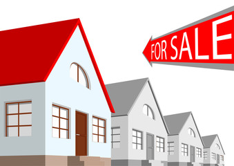 house and the arrow labeled for sale on a white background