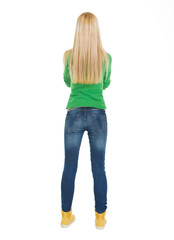 Student teenage girl. Rear view