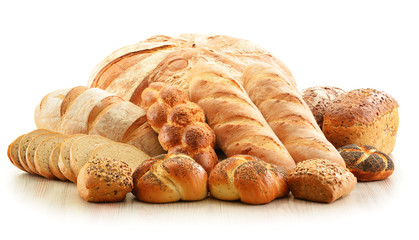 Composition with bread and rolls isolated on white