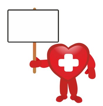 medical heart holding blank white board