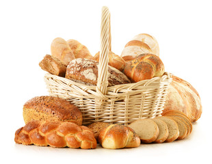 Composition with bread and rolls isolated on white