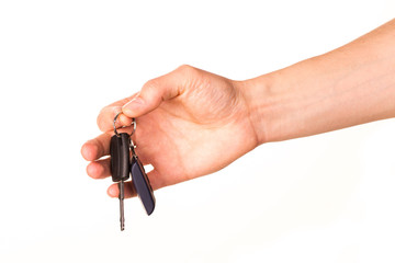 Male hand holding a car key