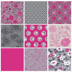 Seamless Vintage Flower Background Set- for design and scrapbook