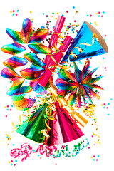 colorful garlands and confetti. carnival party decoration