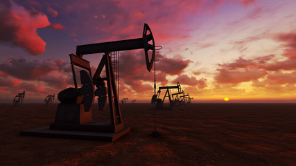 Oil field at  sunset