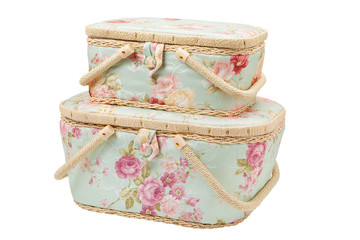 two baskets for storage of accessories for sewing, silk case for