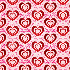 Valentines day bright background with red volumetric hearts