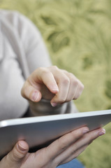 woman using tablet pc
