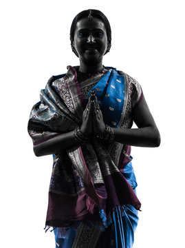 Indian Woman Saluting Praying Silhouette