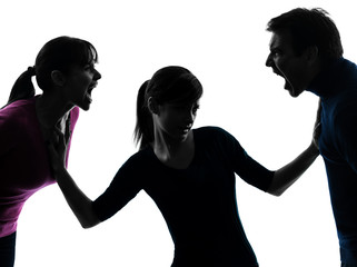 family father mother daughter dispute screaming silhouette