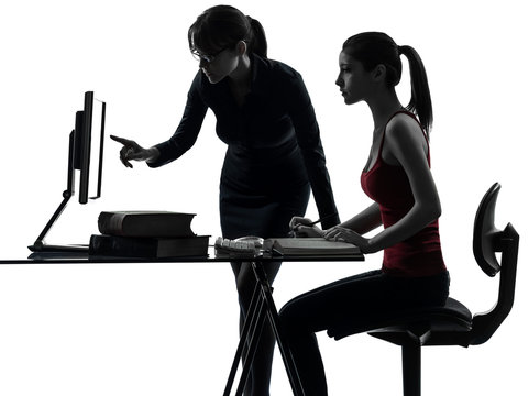 recommend clip art: teacher woman mother teenager girl studying silhouette