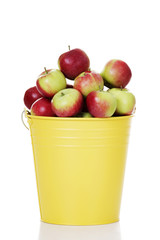 Fresh red apples in yellow bin