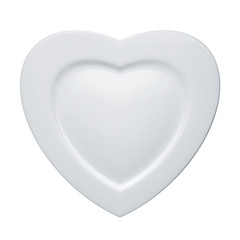 Heart form white plate isolated on white background