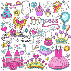 Princess Fairy tale Tiara Notebook Doodles Vector Set