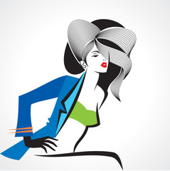 Glamor girl in blue coat