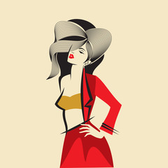 glamor girl in red dress