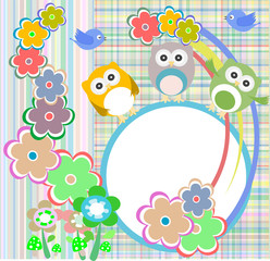 Naklejka premium Background with owl, flowers and birds