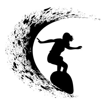 recommend clip art: Surfer silhouette on grunge background