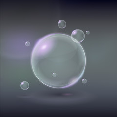 Transparent soap vector bubbles on a gray background