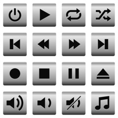 Set of metal square media player buttons ( + with white path)