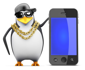 Naklejka premium Penguin rapper recommends a smartphone