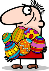 man with easter eggs cartoon illustration
