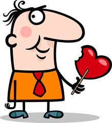 man wit valentine hearth lollipop cartoon