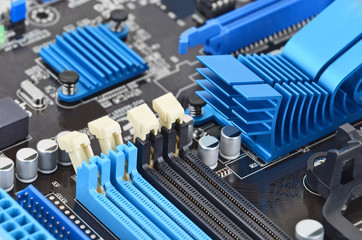 Printed computer motherboard board RAM connector slot