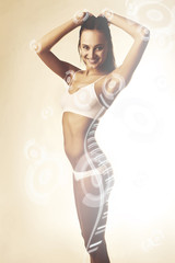 Adult sporty woman and holograms