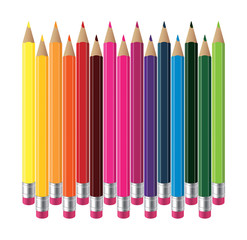 Colored pencils with erasers. Vector illustration
