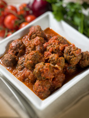 meatballs with tomato sauce, selective focus