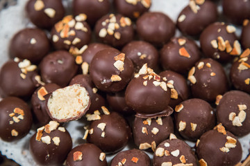 Many different chocolate candy closeup