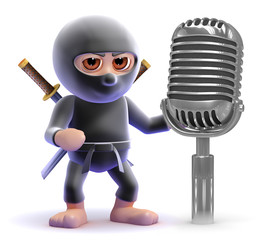 Ninja speaks into the microphone - obrazy, fototapety, plakaty