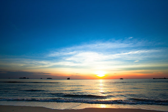 Beautiful sunset on coast of Chang island.