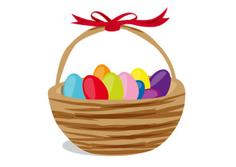 Cute basket with multicolored easter eggs