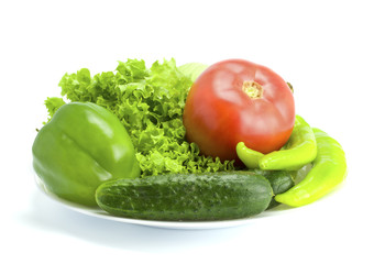 Salad, hot pepper, tamato, the Bulgarian pepper
