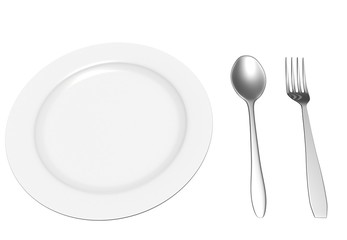 The fork and spoon lie near a plate