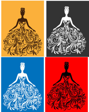 Vector silhouette of young woman in a dress