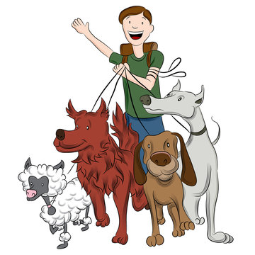 recommend clip art: Man Walking Dogs