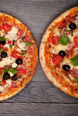  Delicious italian pizza served on wooden table
