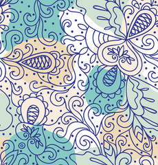 Seamless abstract hand-drawn blue pattern