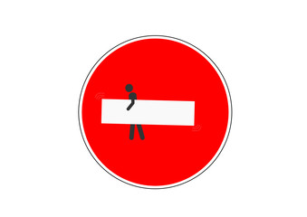 einfahrt verboten, schild mit mann welcher den balken wegträgt