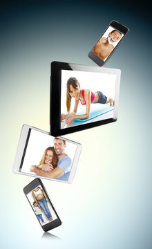 Tablet, smart phone and different digital devices with images