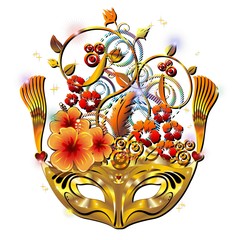 Carnival Party Mask Golden and Rainbow-Maschera Oro e Fiori © BluedarkArt