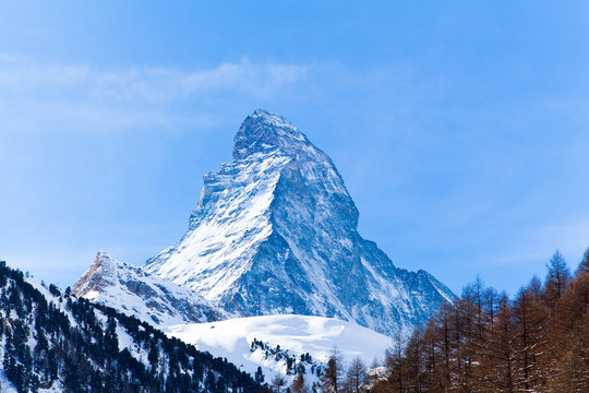 Matterhorn mountain of zermatt switzerland. Winter in swiss alps